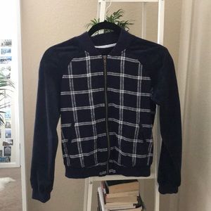 Navy plaid bomber jacket